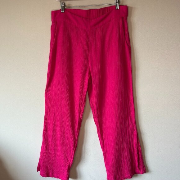 NWOT Soft Surroundings Khulani Pink Wide Leg Gauze Pants Size Large Lightweight - Picture 2 of 12